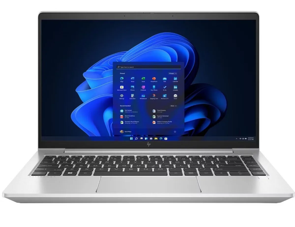 Silver HP EliteBook 645 G9 laptop, 14 inch FHD non-touch screen, slim silver chassis