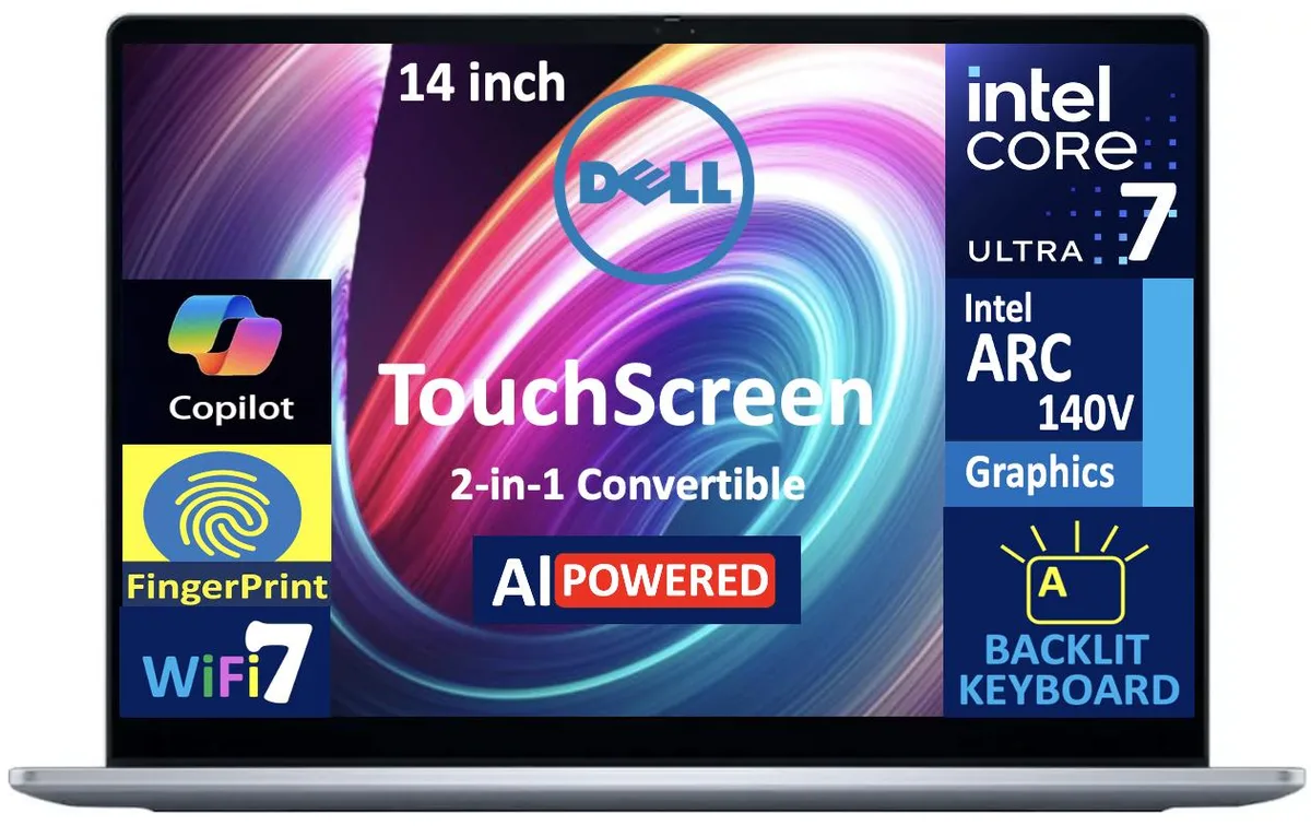 DELL DELL 14 Plus 2-in-1 laptop Ice Blue Ultra 7-256V 16GB LPDDR5X 1TB — photo du produit