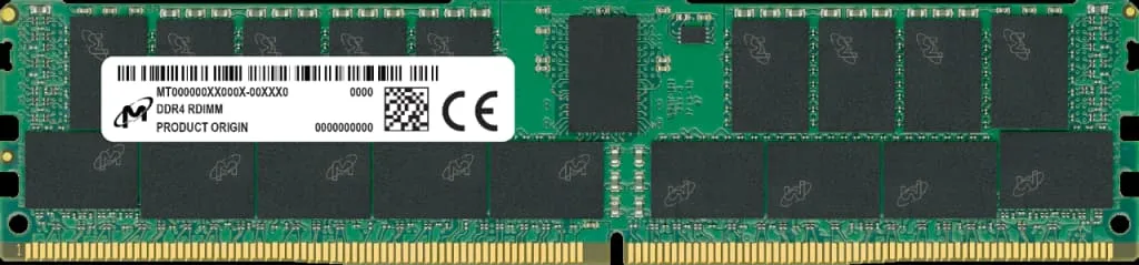 Green rectangular DDR4 memory module with gold contacts and black chips, no heat spreader