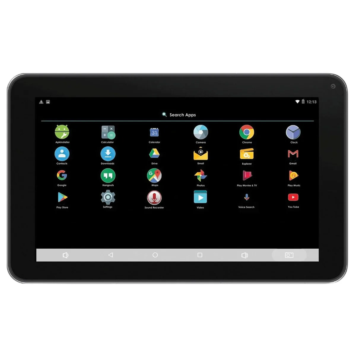 Black 9.0 inch Android tablet with front and rear cameras