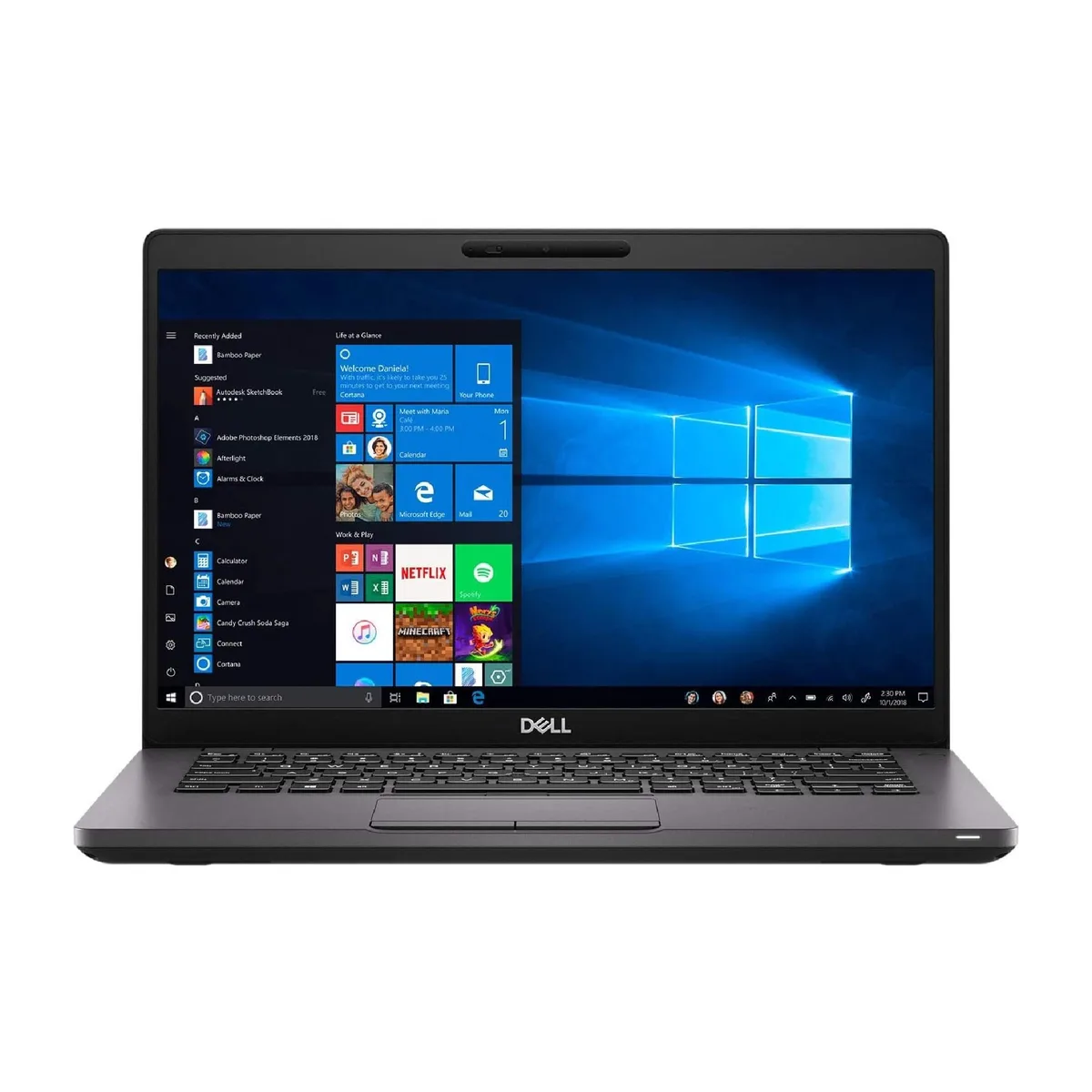 Silver 14-inch business laptop closed, matte finish, Dell logo on lid