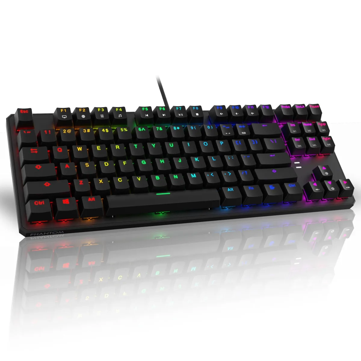 Compact tenkeyless mechanical keyboard with red linear switches and RGB backlighting