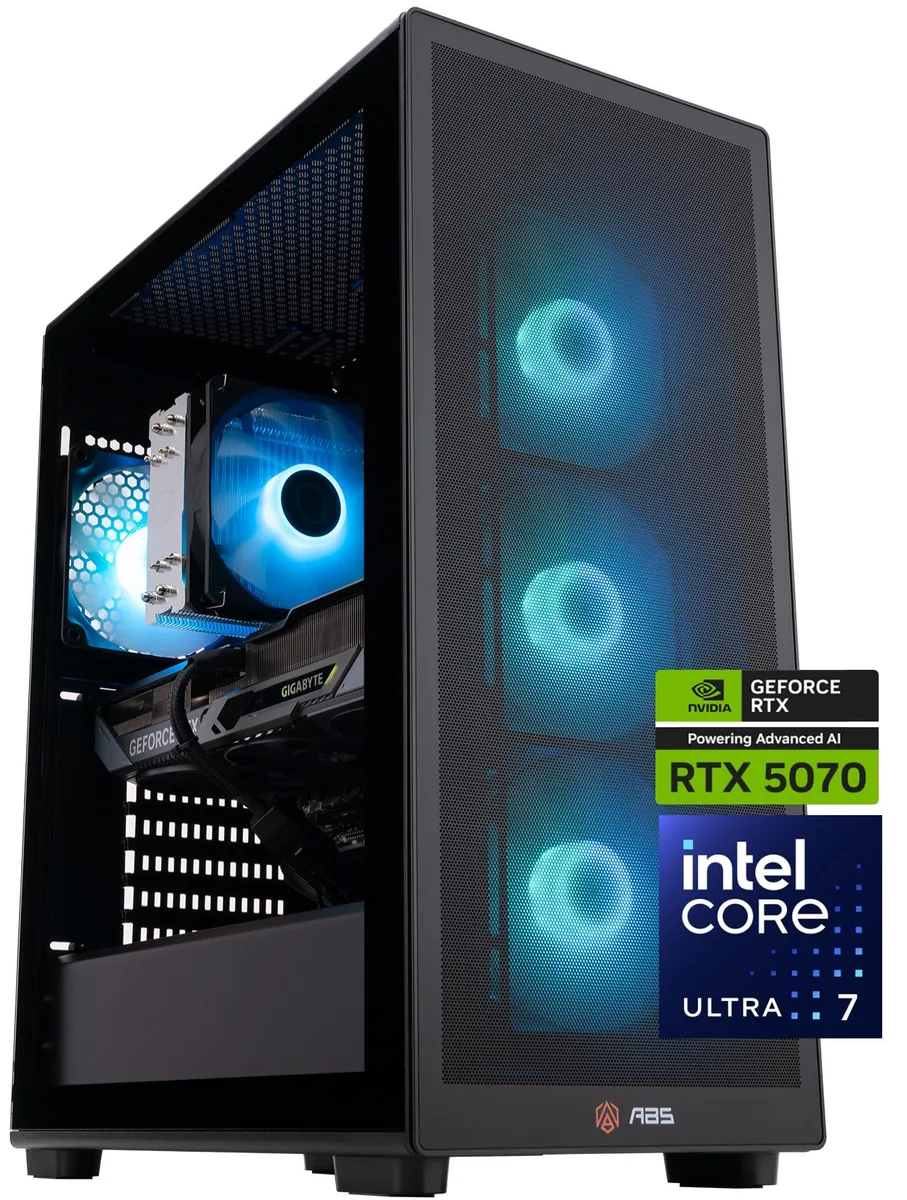 Black ABS Stratos II MX220 mid-tower case with RGB memory and air cooler visible inside