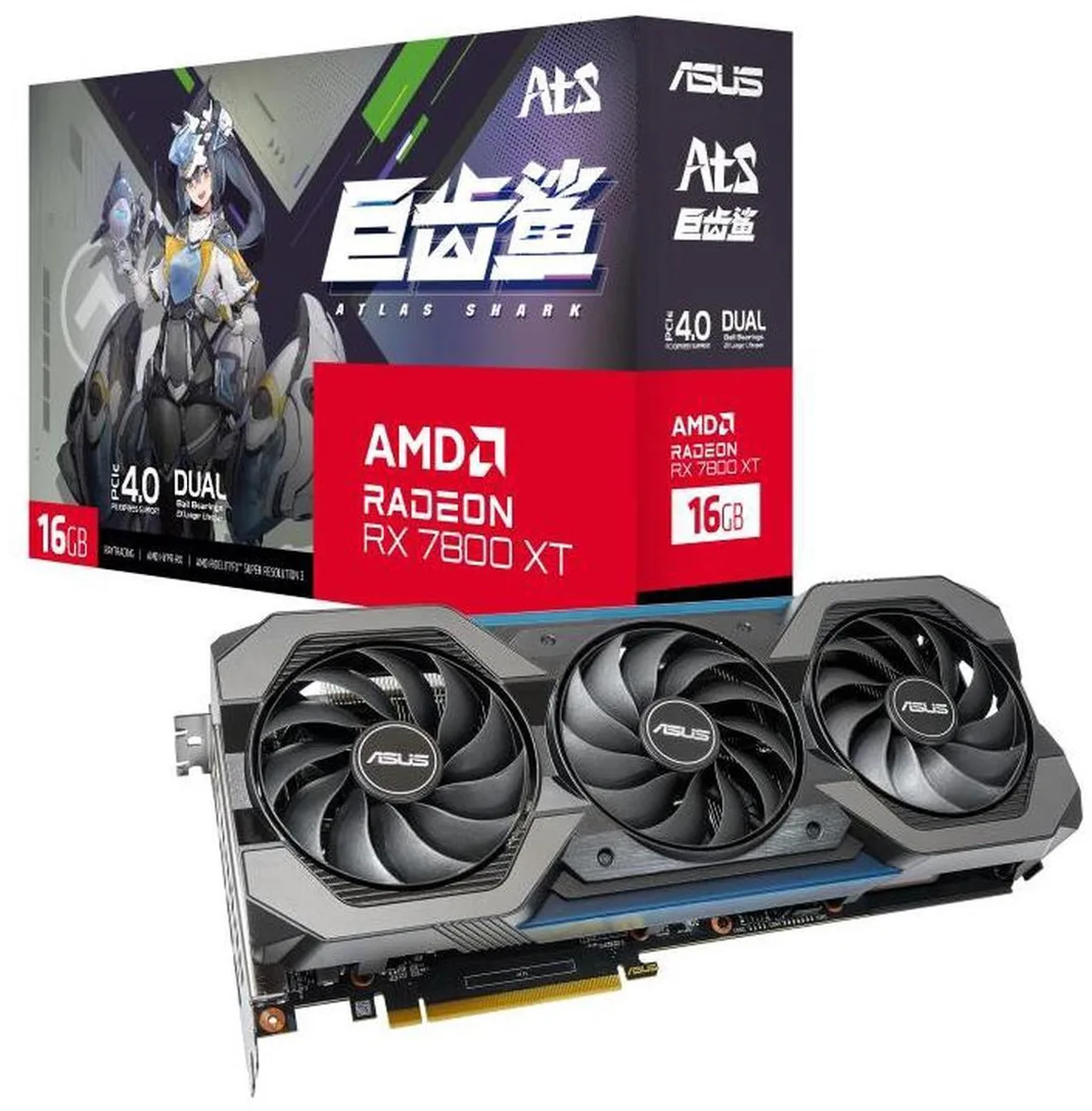 ASUS ATS Gaming RX 7800 XT graphics card with triple axial-tech fans and reinforced backplate