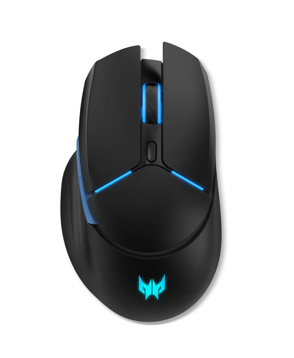 Black right-hand wireless gaming mouse with RGB lighting