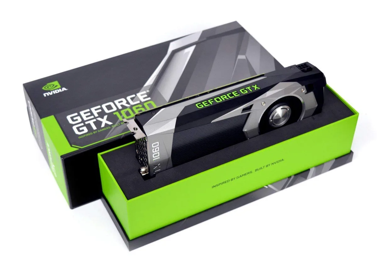 Silver dual-slot graphics card with black fan and angular shroud, 9.8 inches long