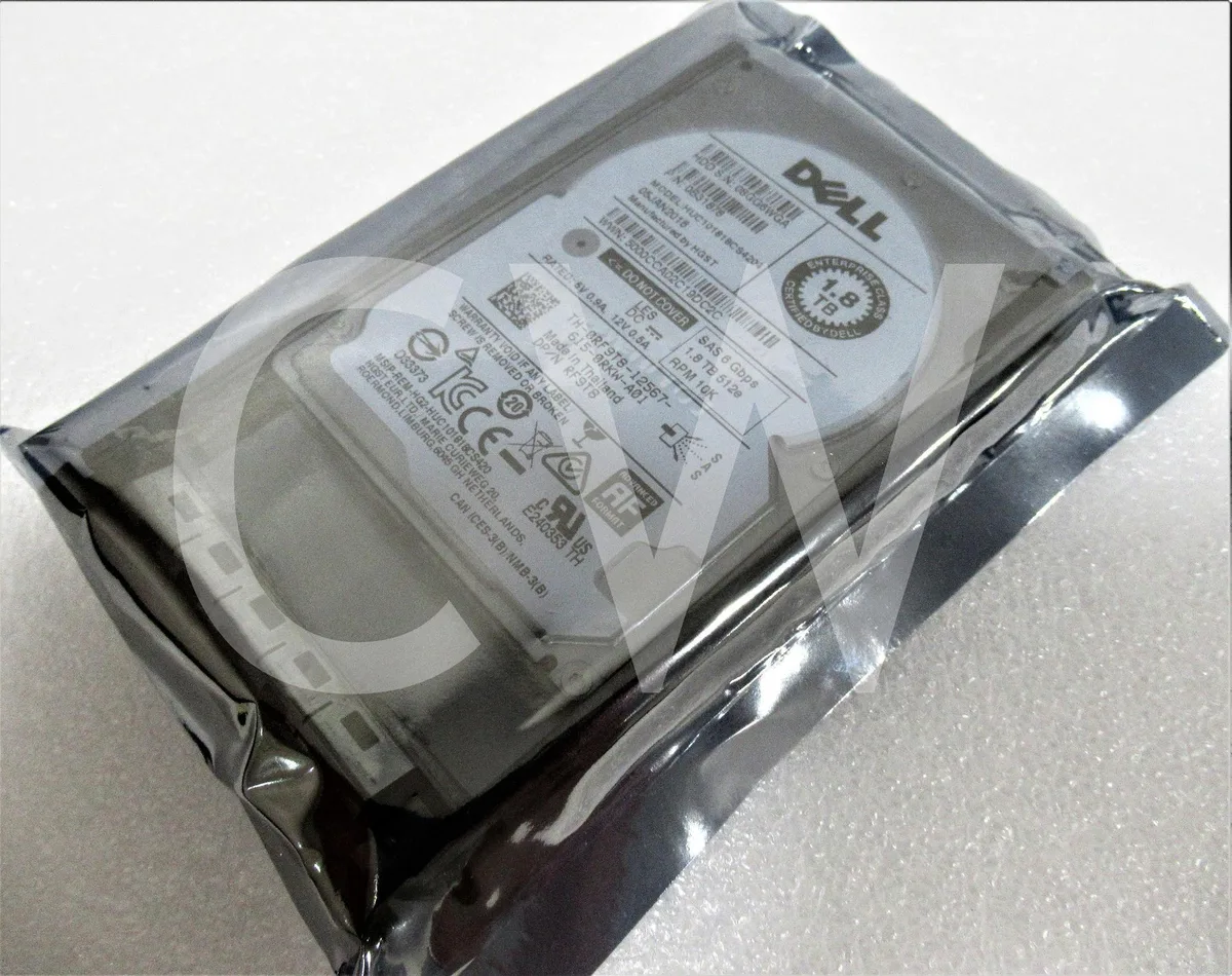 Silver 2.5 inch SAS hard drive with label showing 1.8TB 10000RPM