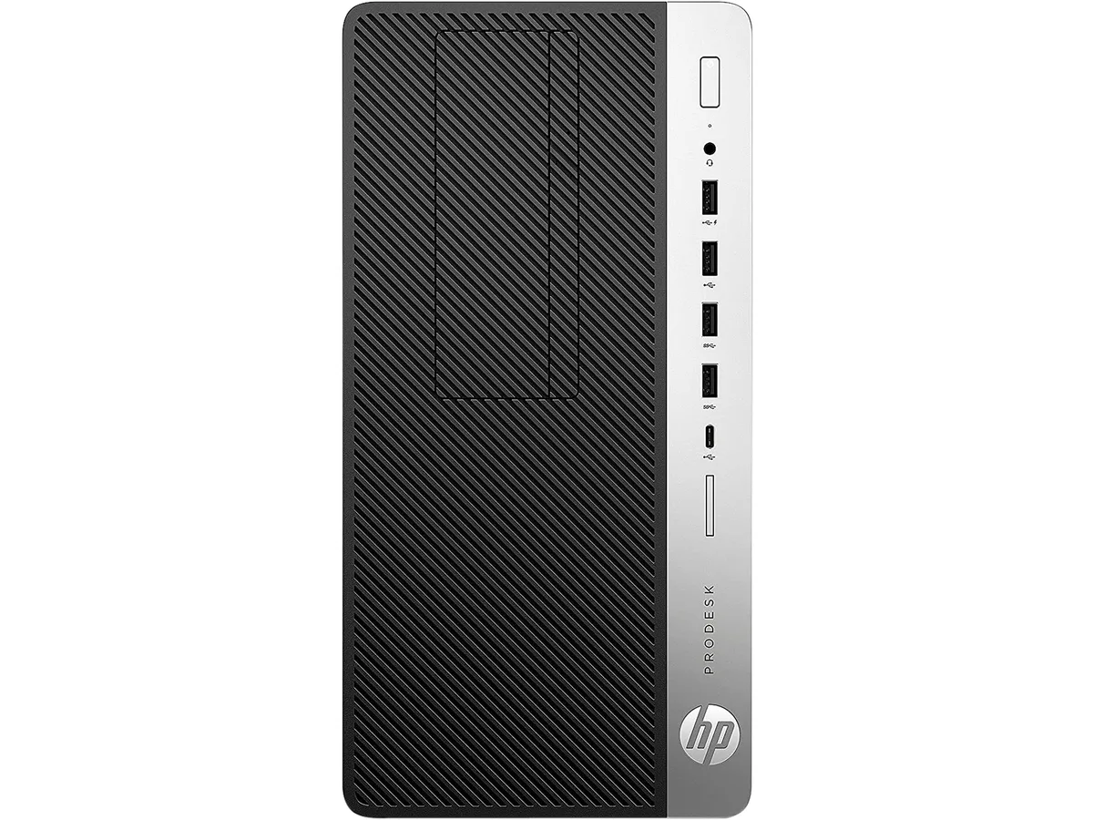 Black and silver compact desktop tower with DVD drive
