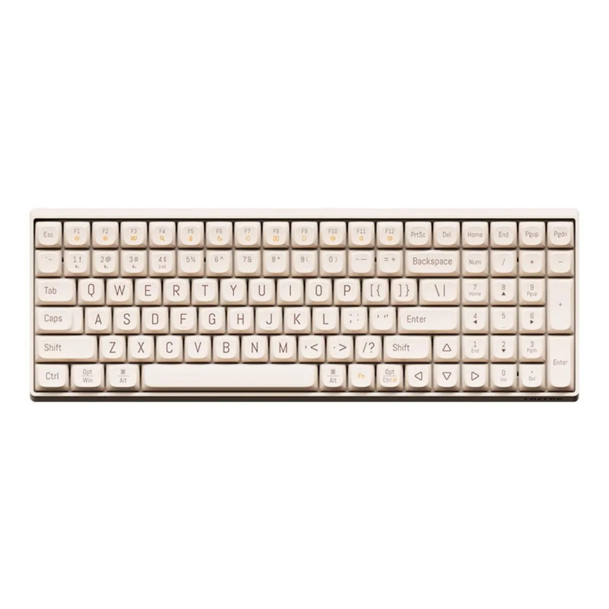 Compact white 68-key mechanical keyboard with rounded PBT keycaps, low-profile ABS frame and three-mode wireless connectivity