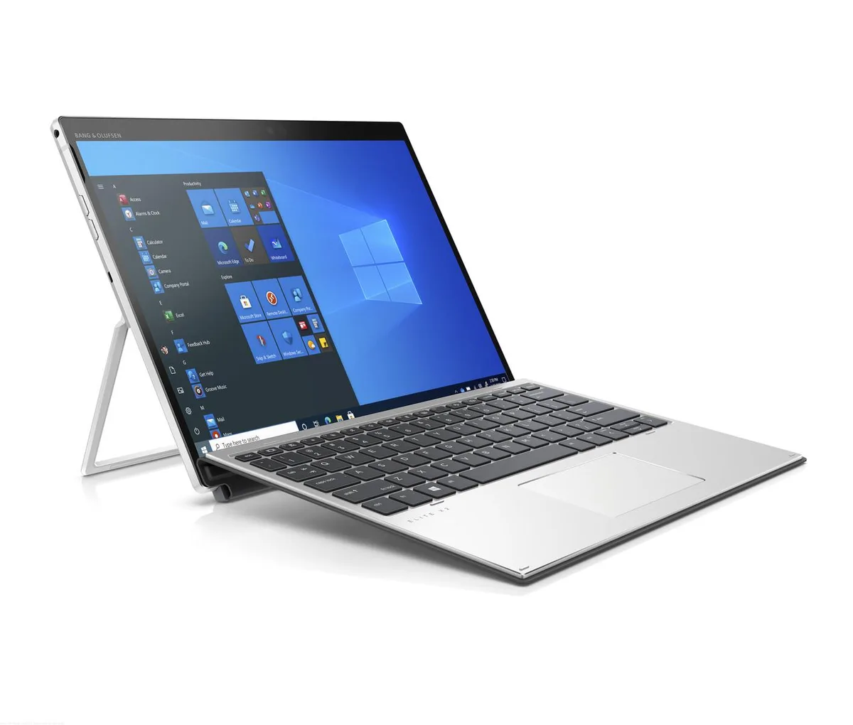 Silver detachable 13 inch touchscreen laptop with keyboard attached