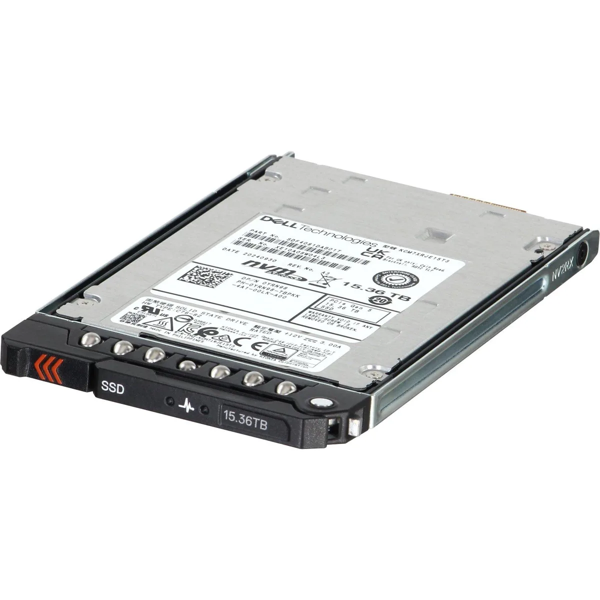 Dell 15.36TB NVMe E3.S SSD in silver metal housing