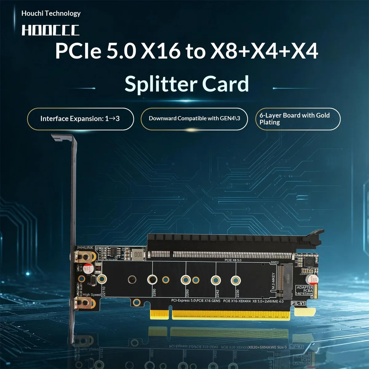 HOOCCC HOOCCC P1L PCIe 5.0 x16 to x8+x4+x4 expansion card — صورة المنتج