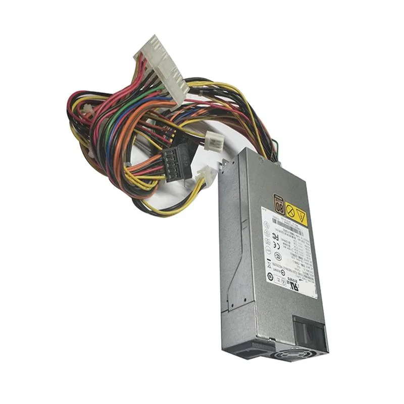 Compact 1U ATX power supply with matte black finish and rear fan grille