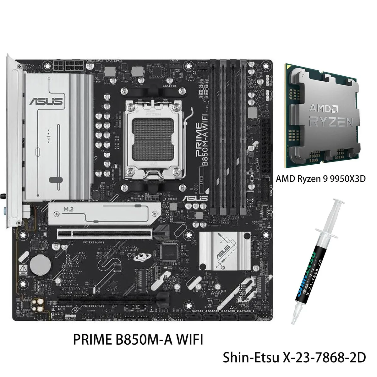 ASUS ASUS PRIME B850M-A WIFI & Ryzen 9 9950X3D AMD motherboard & CPU combo — product photo