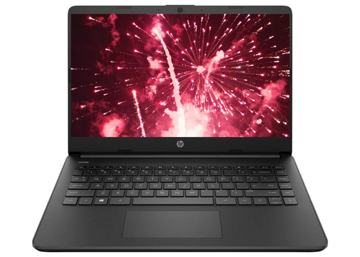 Jet Black HP Stream 14 laptop closed on a plain background