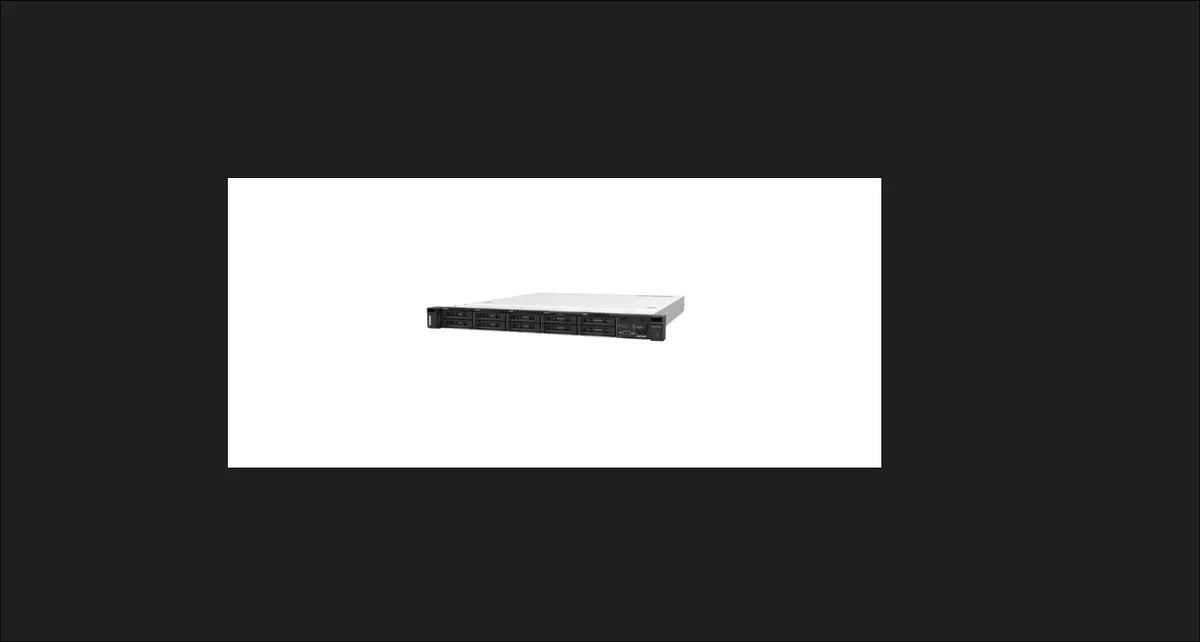 Black 1U rack server front panel with power button USB ports and four empty 3.5-inch drive bays