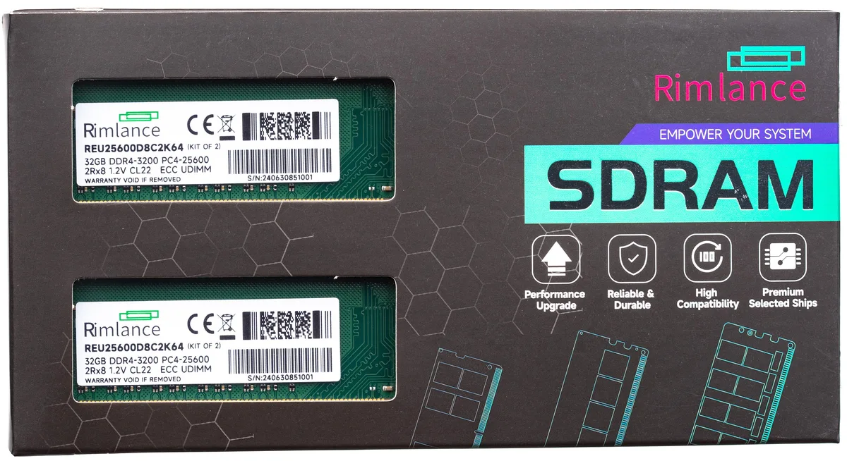 Two green DDR4 UDIMM sticks with black chips, silver contacts, 288-pin