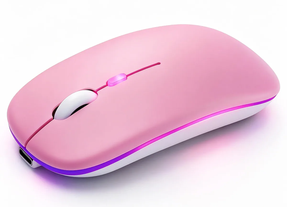 Pink wireless gaming mouse with 16 buttons and RGB lighting