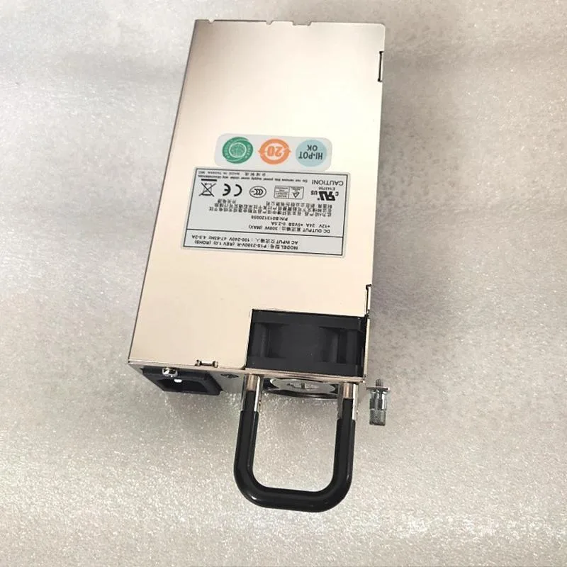 Rectangular metal ATX power supply unit with matte black finish and cooling fan grille