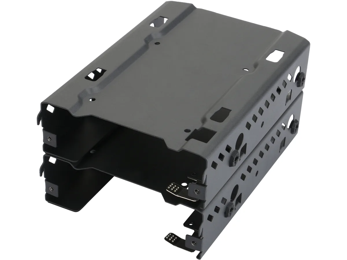 Black metal stackable bracket for 3.5 inch drives