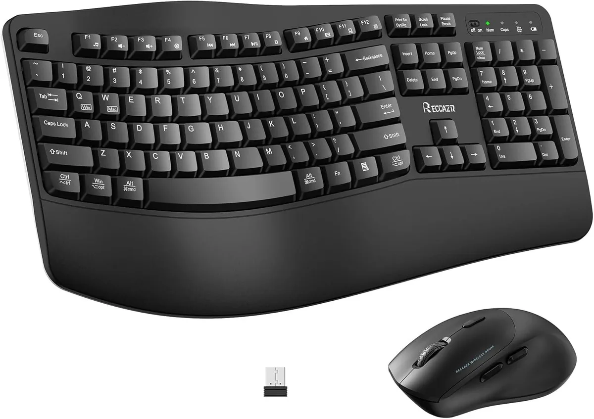 TUKO TUKO Wireless Keyboard and Mouse Combo 2.4G Ergonomic Wave Keys with Wrist Rest 3 DPI Silent Mouse Black — produktbild