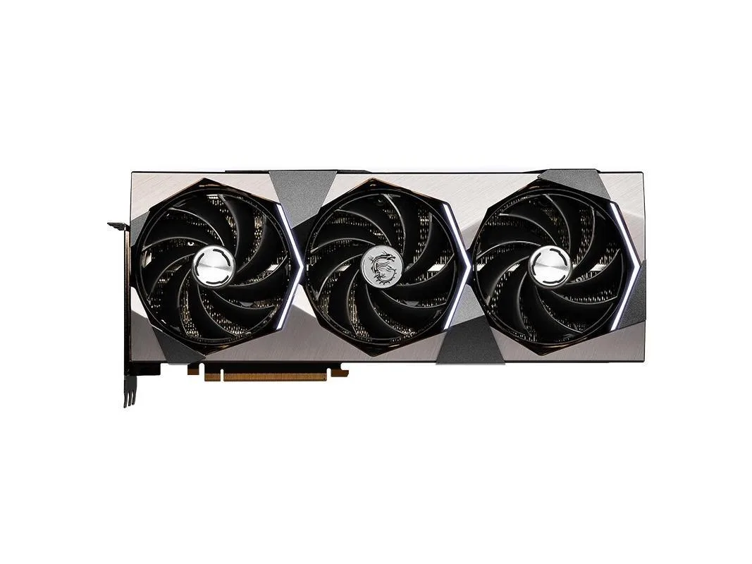 MSI GeForce RTX 4080 SUPRIM X triple-fan graphics card with brushed metal backplate