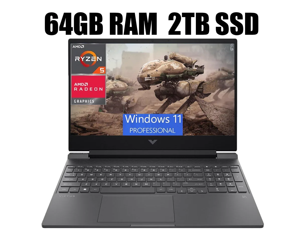 Black HP Victus 15 gaming laptop, 15.6 inch non-touch FHD screen, backlit keyboard, 0.93 inches thick