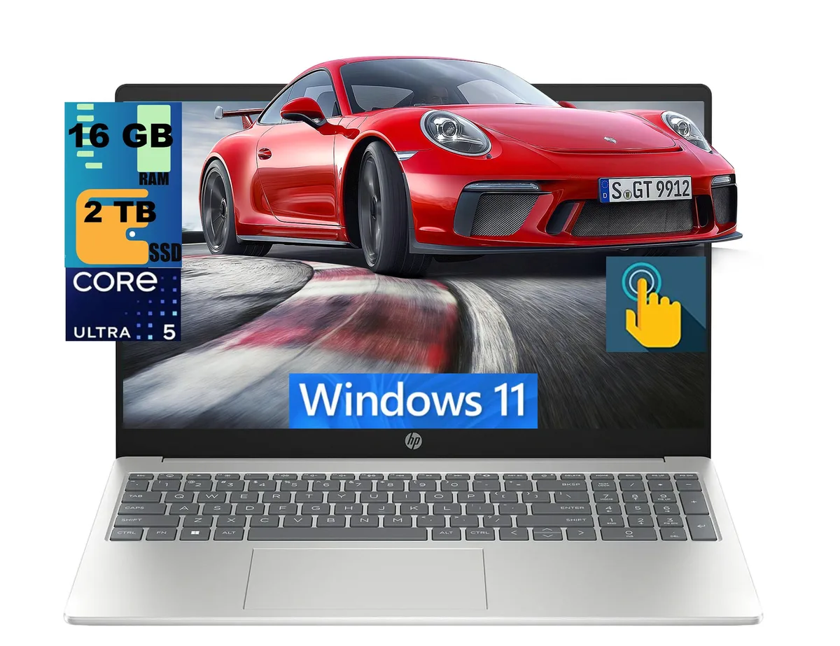 HP HP 15 laptop Intel Core Ultra 5 225U 12-core 16GB DDR4 2TB SSD 15.6" FHD touchscreen Silver — product photo