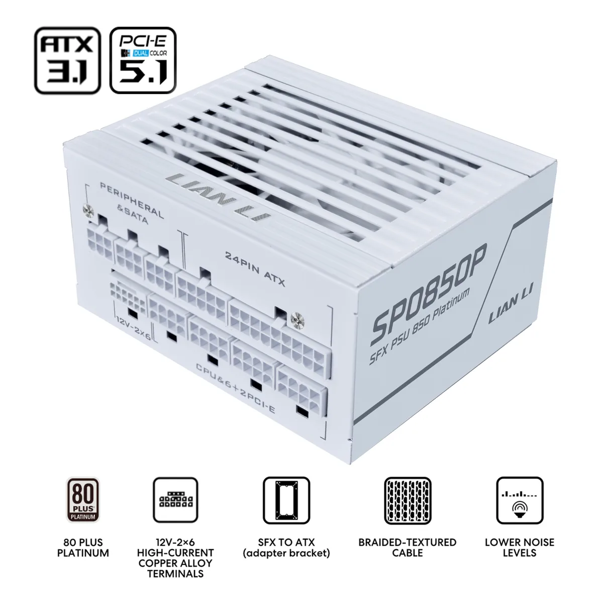White SFX power supply unit with modular cables and a 9.2 mm fan