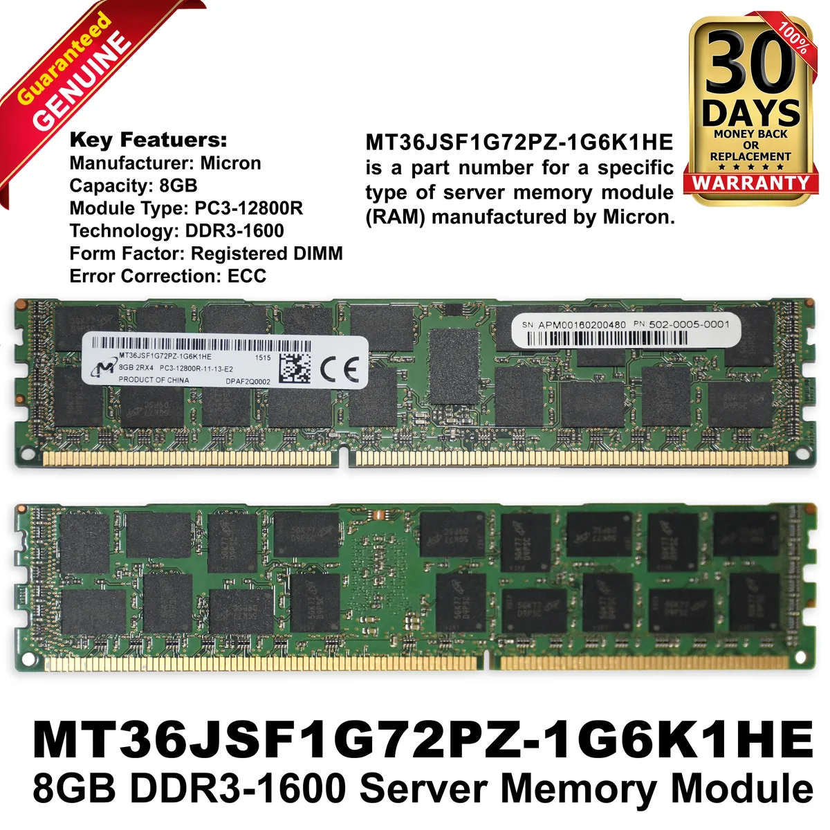 DELL DELL MT36JSF1G72PZ-1G6K1HE 8GB DDR3-1600 server RAM — photo du produit