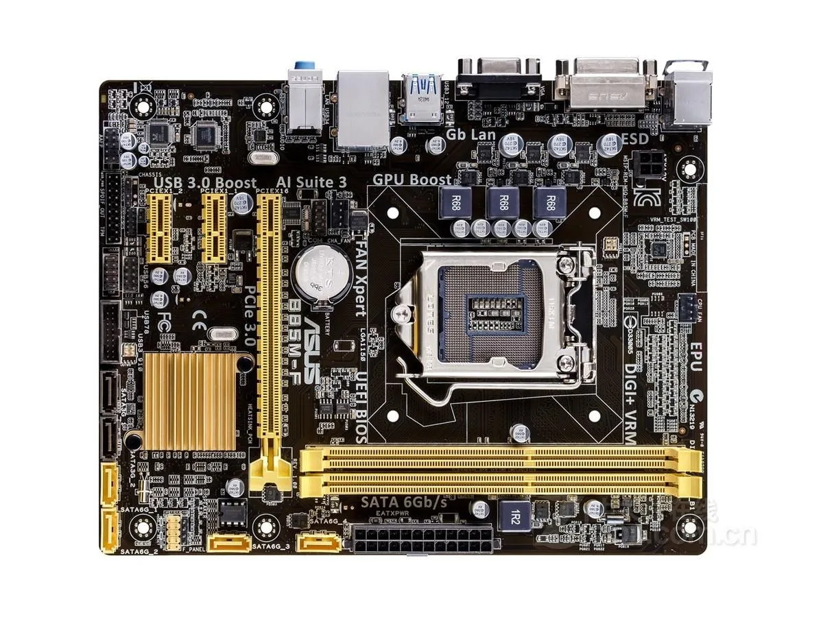 Green Micro ATX motherboard with silver LGA 1150 socket and black DDR3 slots