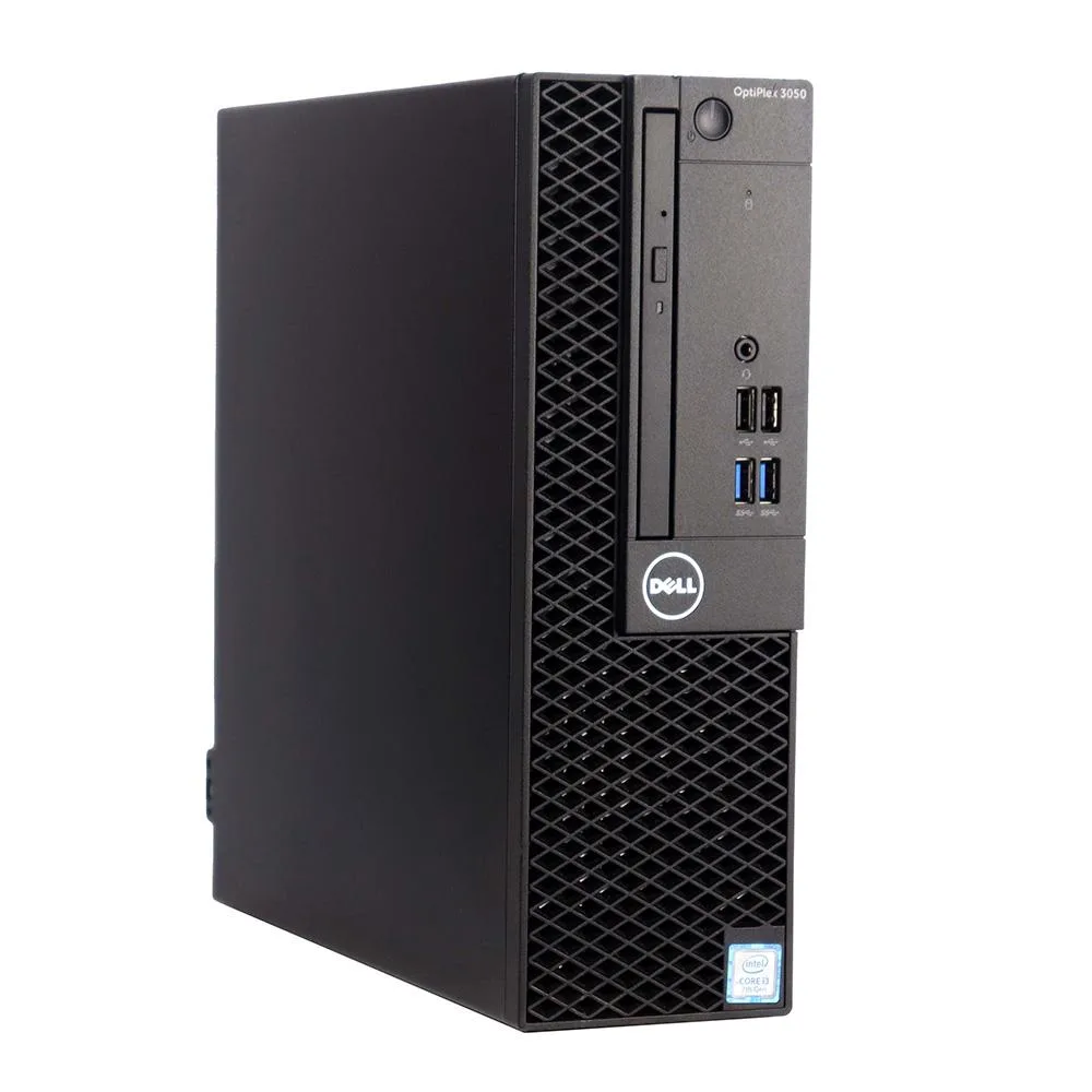 Black Dell OptiPlex 7070 SFF tower beside 24 inch monitor