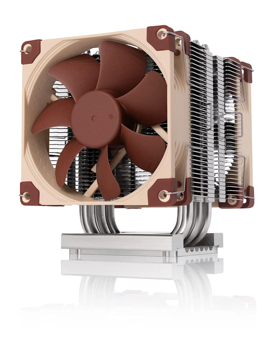 Brown single-tower CPU cooler with two 92mm fans and six heatpipes, 125mm tall