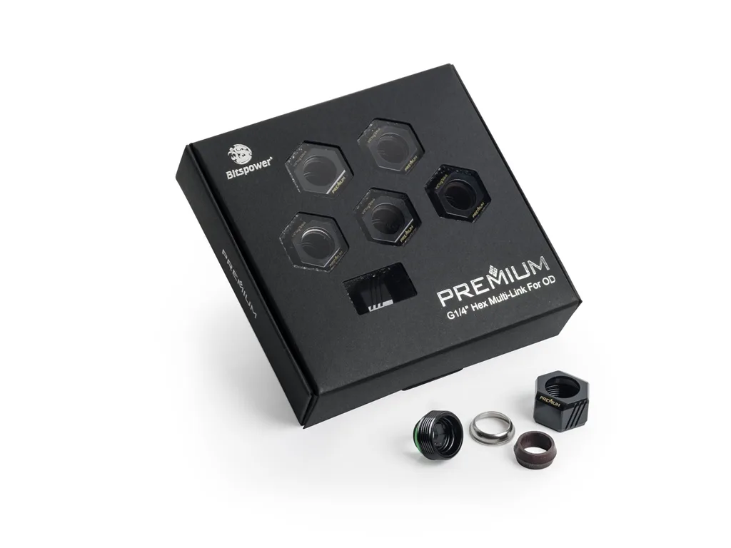 Six matte black brass hex fittings for 12mm rigid tubing
