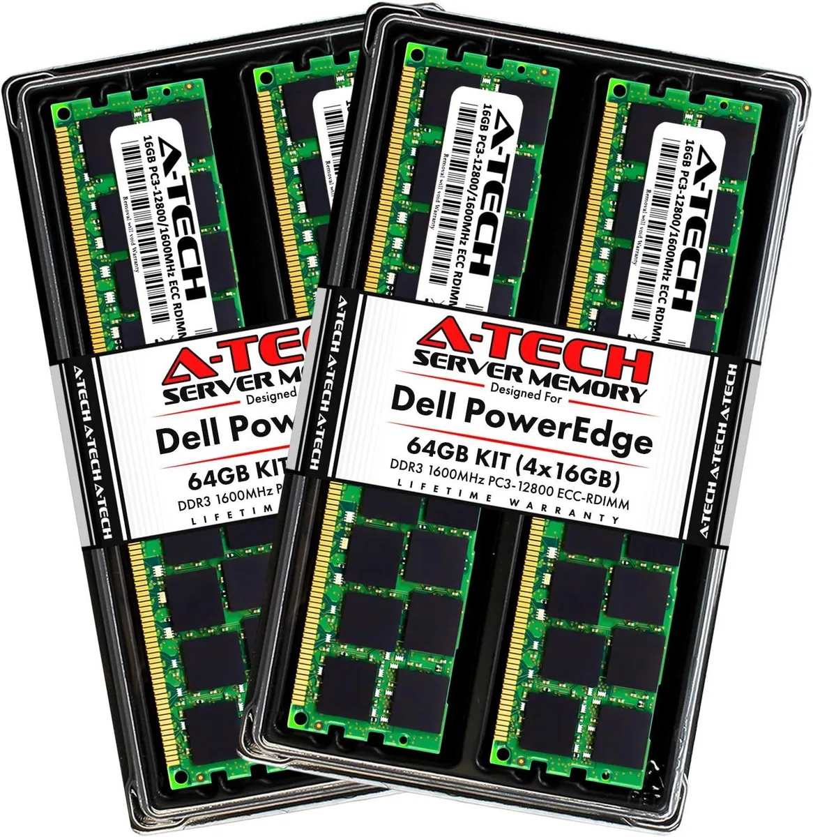 Four green 240-pin DDR3 server memory modules in anti-static packaging
