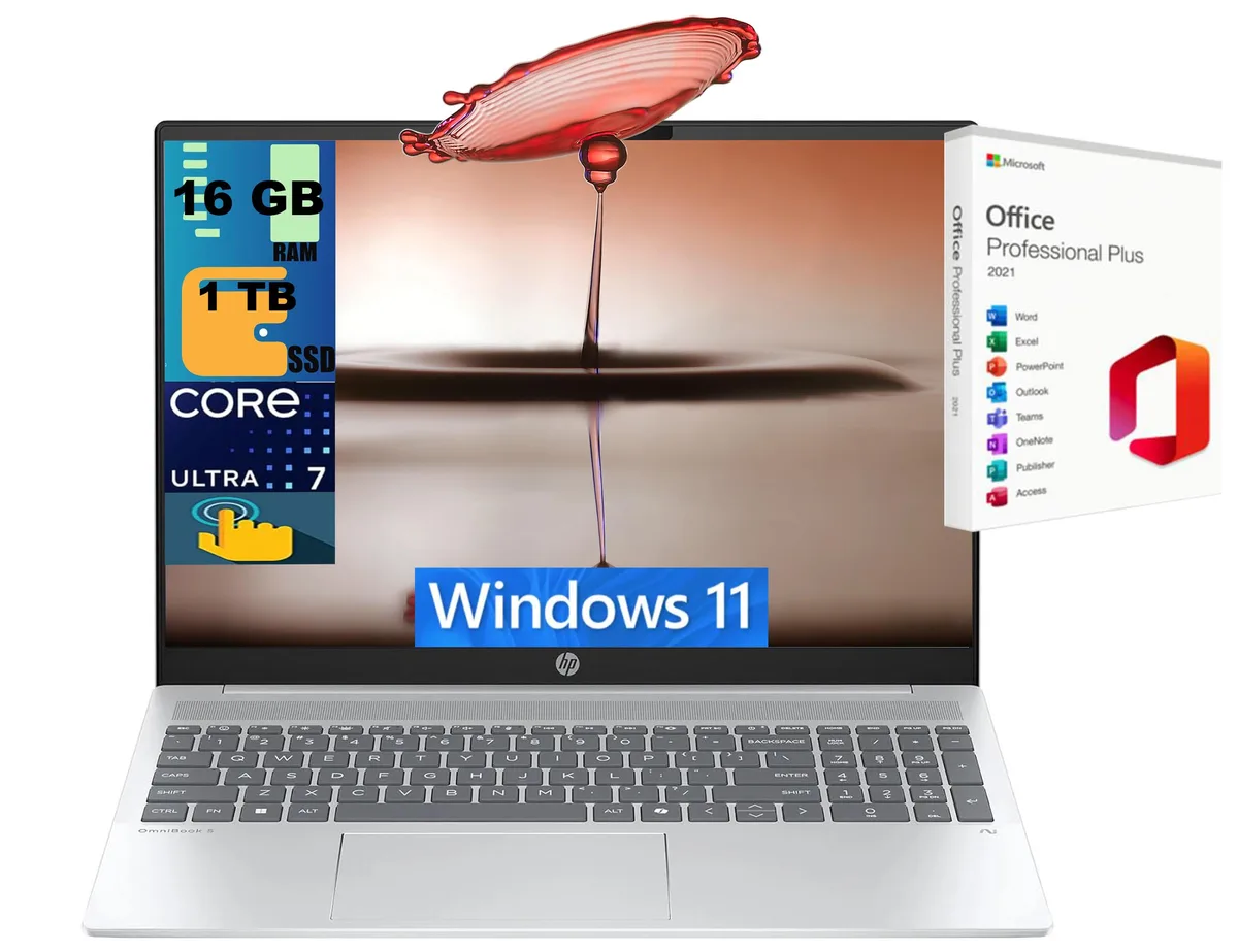 HP HP OmniBook 5 16 laptop Intel Ultra 7 255U 16GB 1TB SSD 16" WUXGA touchscreen — photo du produit