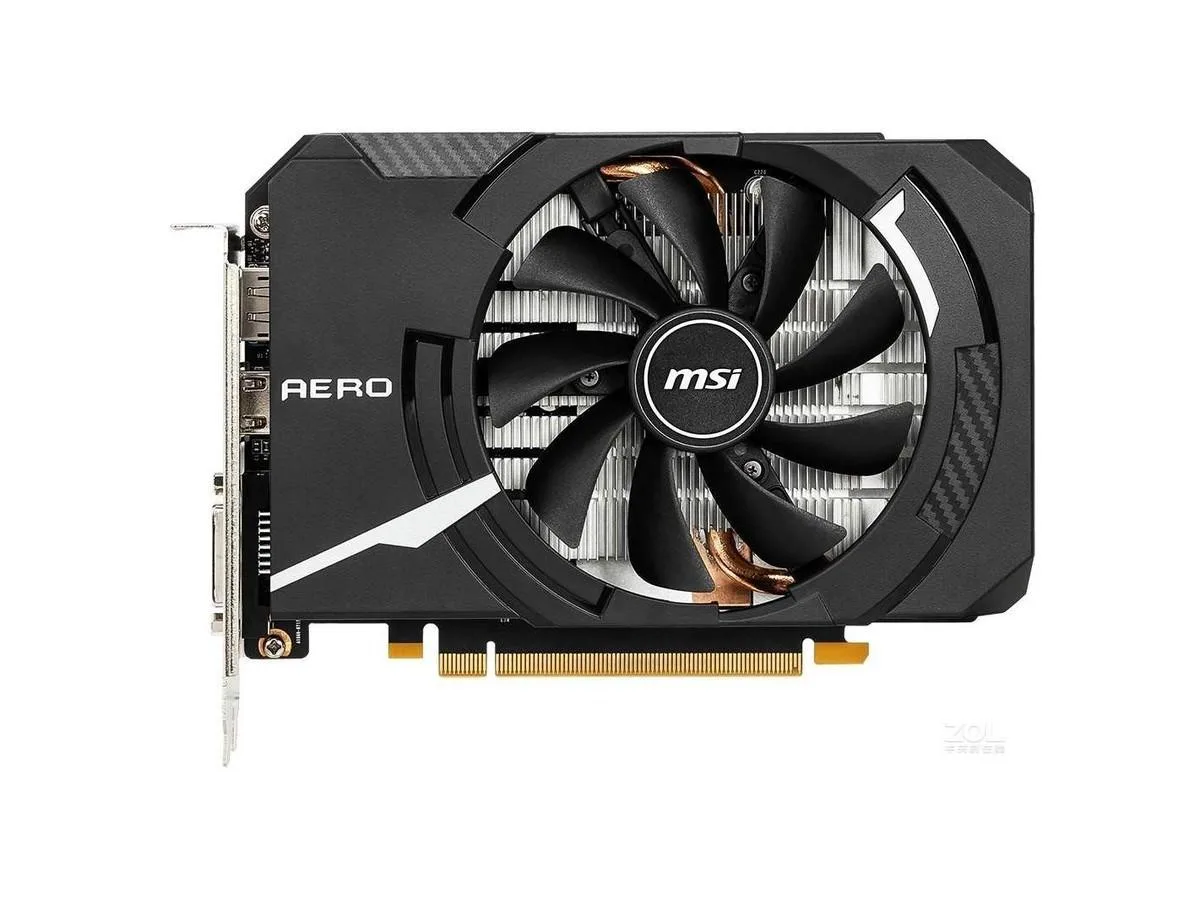 Compact black graphics card with single fan and dual-slot bracket