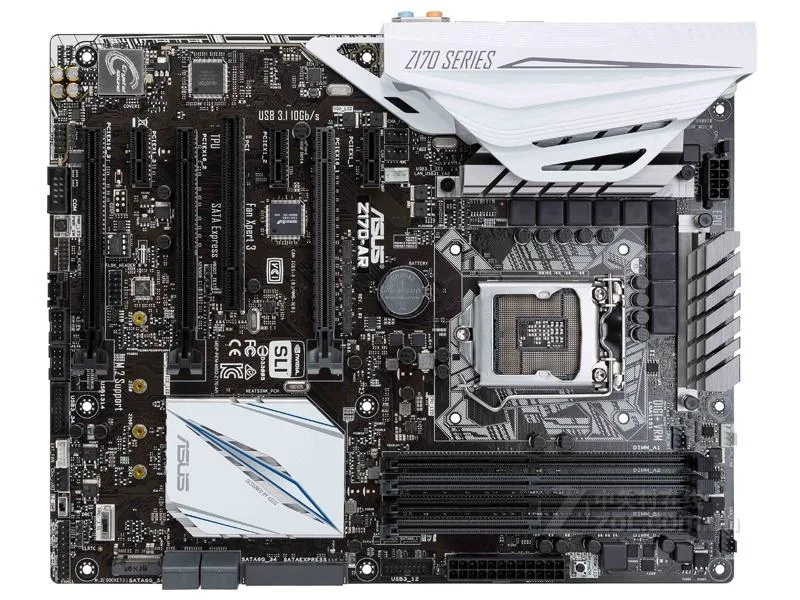 ASUS Z170-AR ATX motherboard with black PCB and silver heatsinks