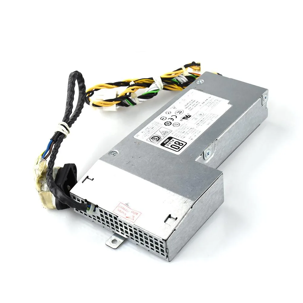 Rectangular black power supply unit with label showing 185W and Dell part numbers