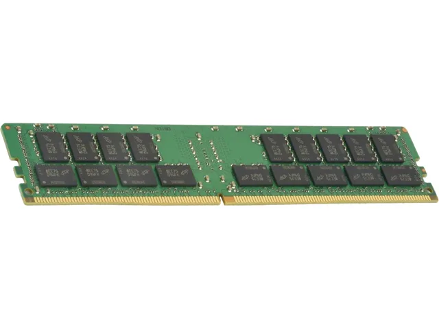 Green 288-pin DDR4 DIMM with black heat spreader and silver label