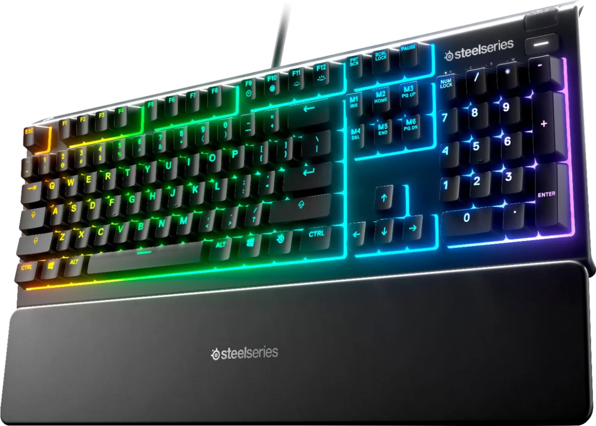 SteelSeries SteelSeries Apex 3 64795 Full Size Wired Membrane Whisper Quiet Switch 10 Zone RGB Gaming Keyboard — preces foto