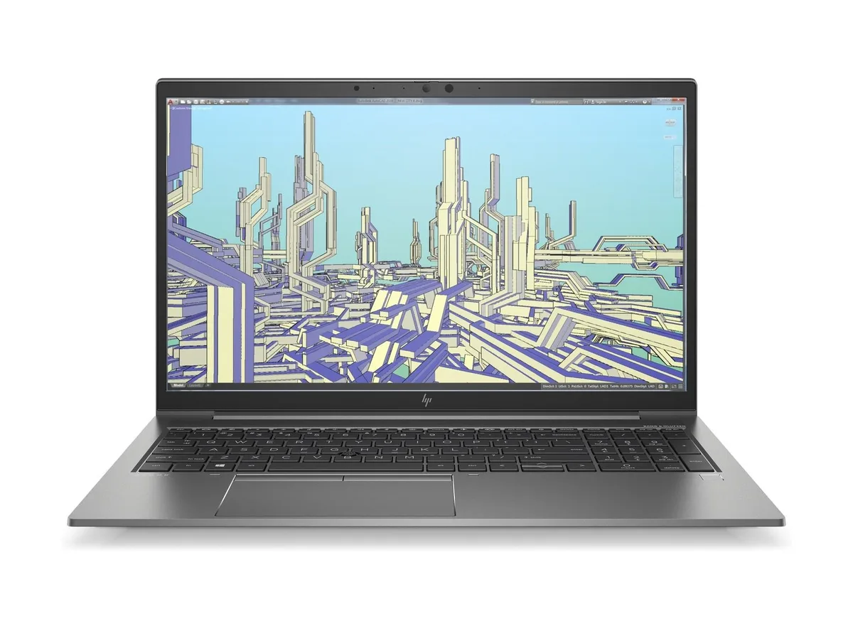 Silver HP Zbook Firefly 15 G8 laptop 15.6 inch screen open on desk