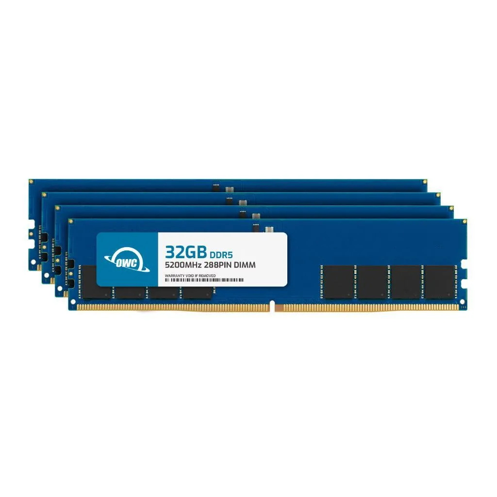 Four black DDR5 UDIMM modules without heat spreaders