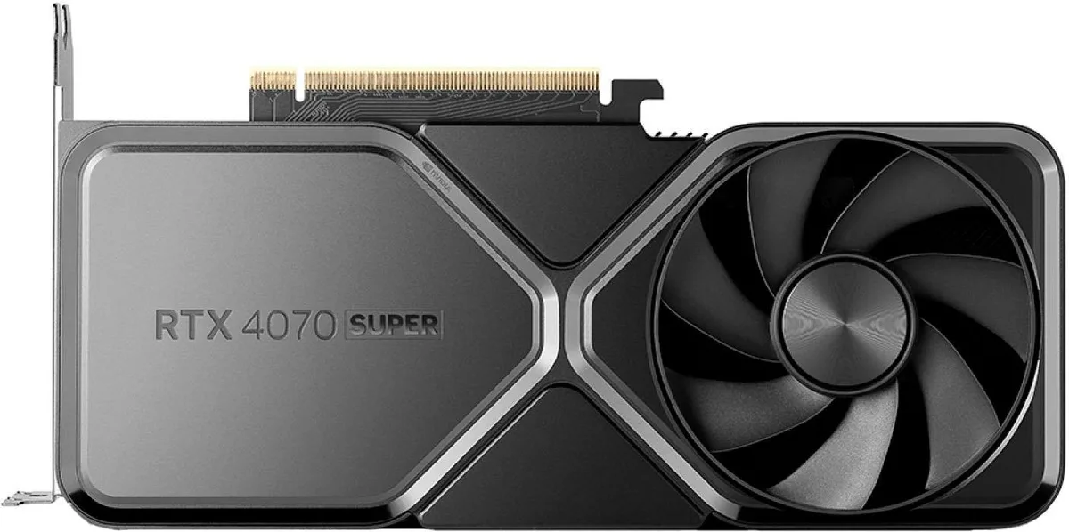 NVIDIA GeForce RTX 4070 SUPER Founders Edition graphics card in titanium and black finish