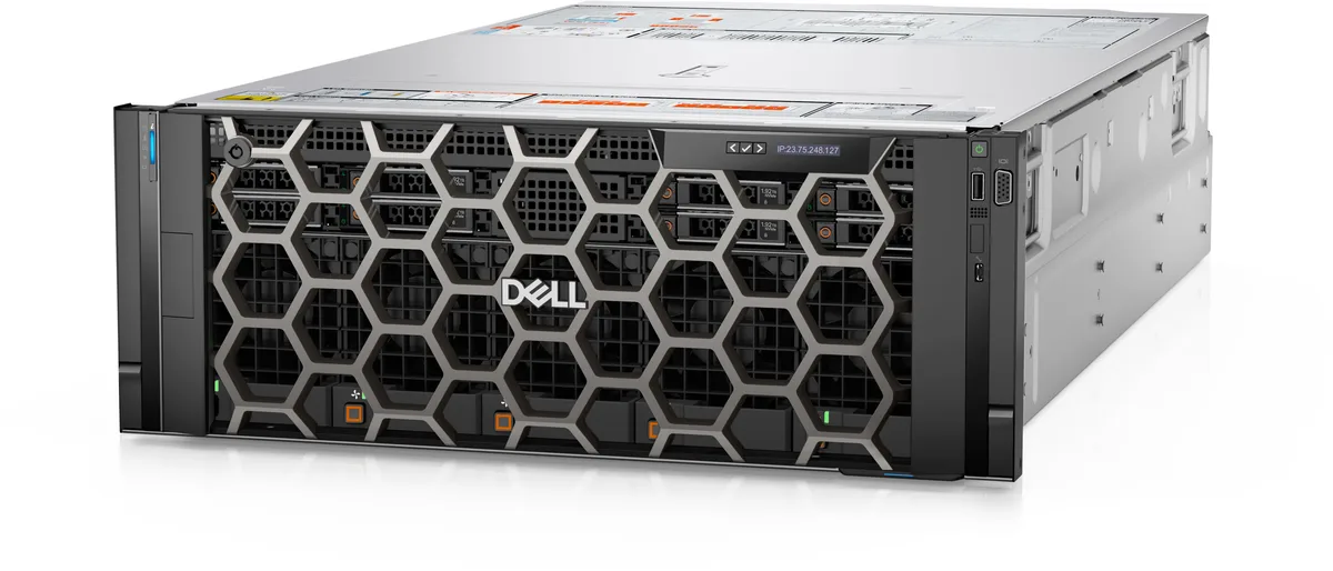 Silver 4U rack server chassis with four NVIDIA HGX H100 GPUs visible inside