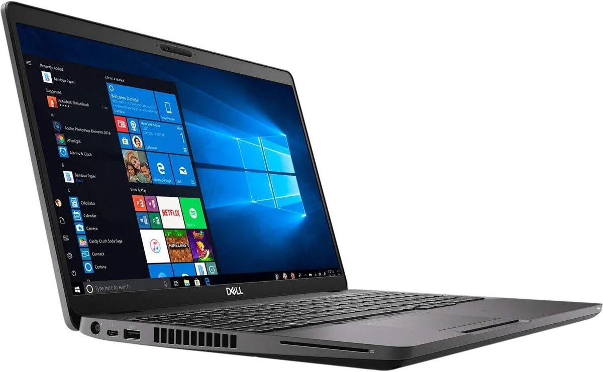 Black Dell Latitude 5500 laptop, 15.6 inch non-touch screen, backlit keyboard with number pad