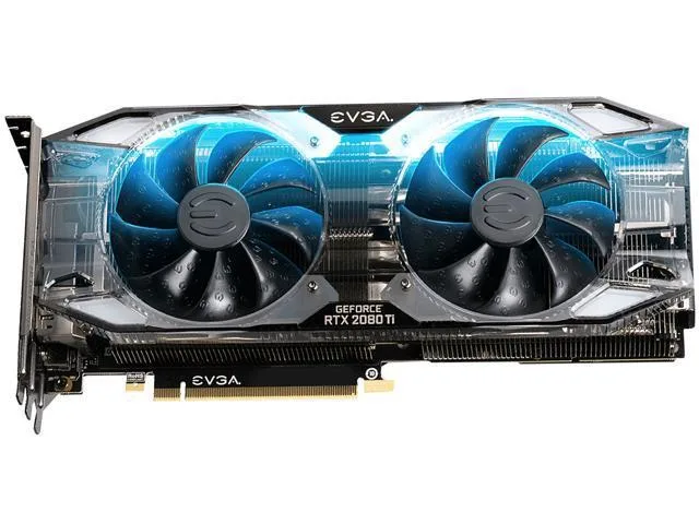 EVGA GeForce RTX 2080 Ti XC ULTRA GAMING graphics card with dual fans and RGB lighting