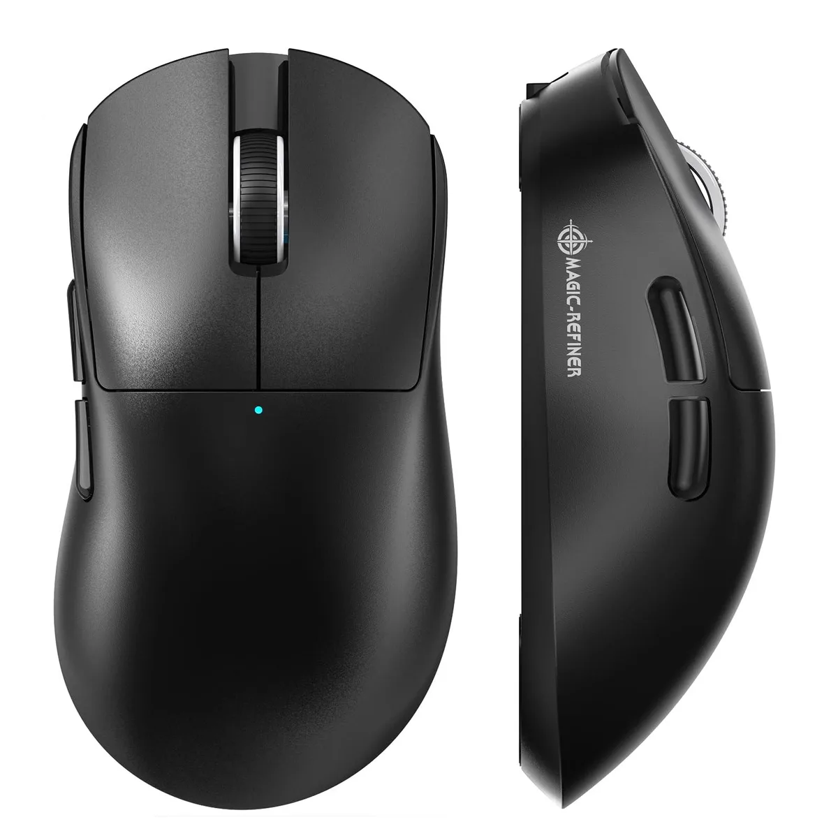 Black ultra-light wireless gaming mouse, right-handed ergonomic shape, matte finish, USB-C port visible