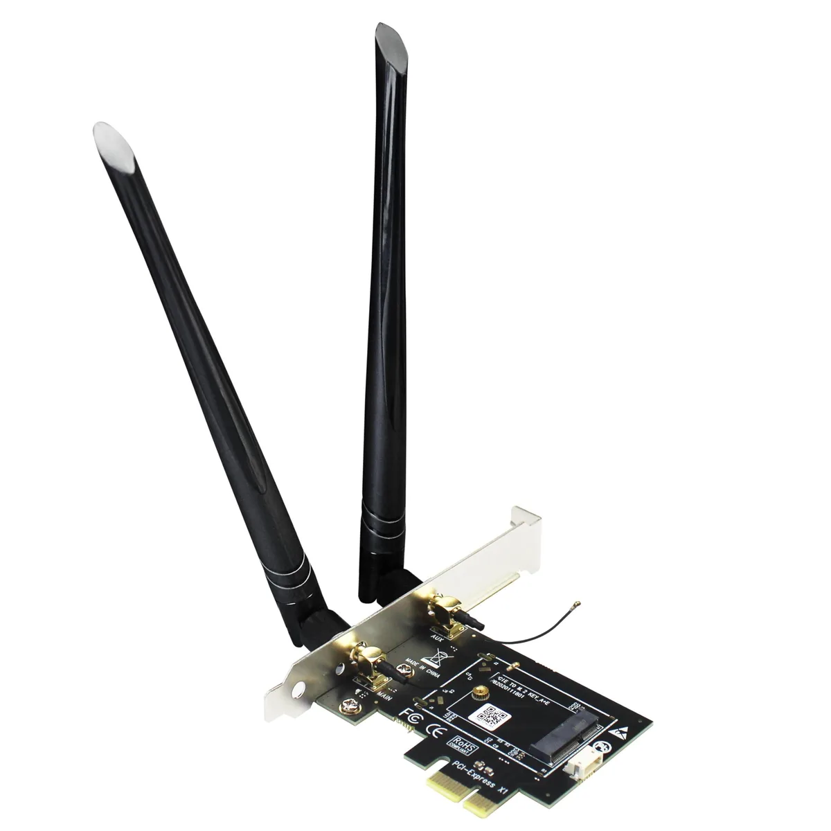 Vszerda Vszerda WA01 M.2 E Key to PCIe x1 WiFi Bluetooth Adapter with 6-dBi SMA Antenna Kits — ภาพสินค้า