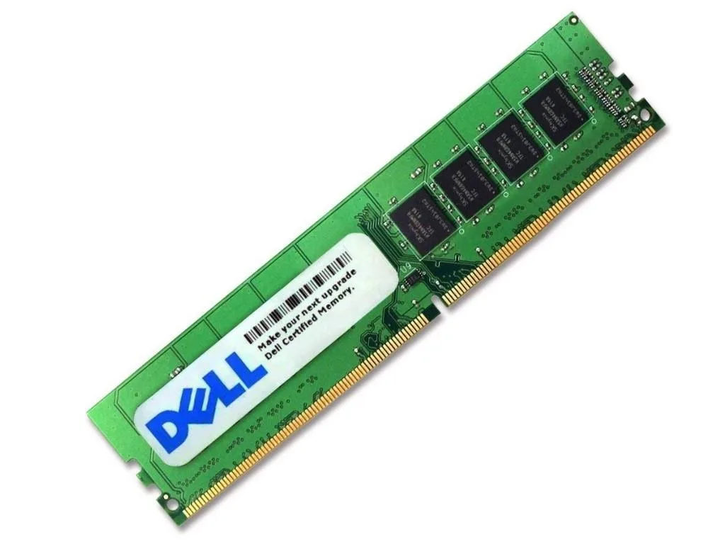 Green rectangular DDR4 DIMM with black chips and gold contacts